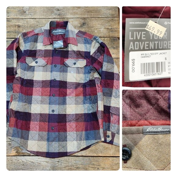 NWT Eddie Bauer Shacket Jacket Men's Small Quilted  Lined Pockets Button Up - Picture 1 of 16